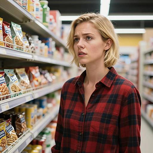 Caucasian Woman in Grocery Store Aisle