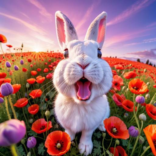 Playful Bunny in a Poppy Field