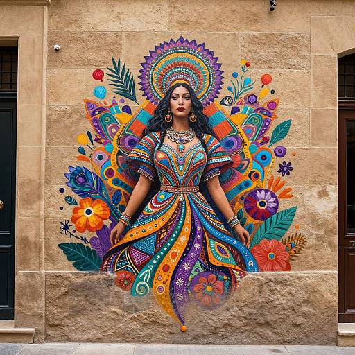 Vibrant Mural with Ethereal Woman
