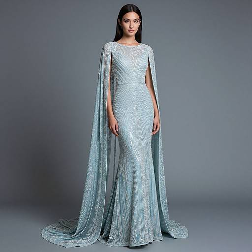 Elegant Oriental-Inspired Blue Evening Gown