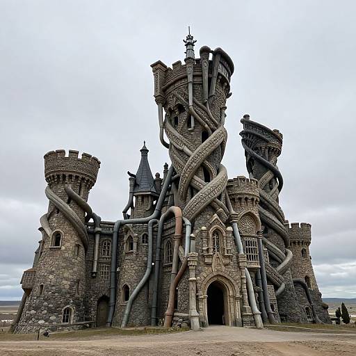 Fantastical Twisted Pipe-and-Stone Castle