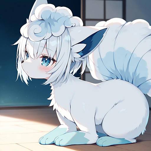 Illustration of Alolan vulpix, pokemon in the style of Nibiiro shizuka