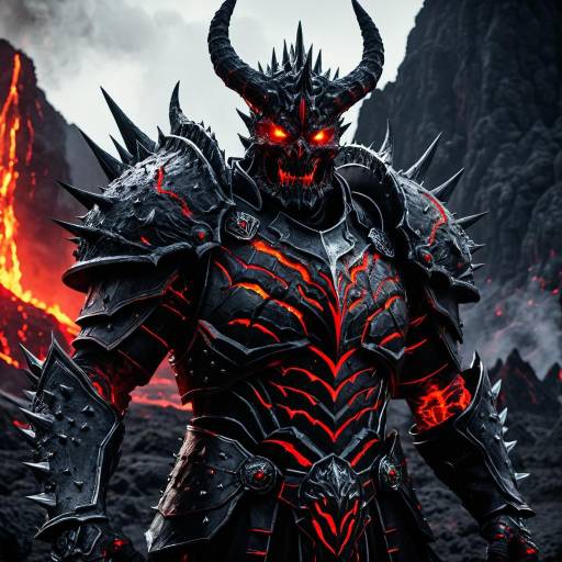 Demonic Overlord in Flaming Obsidian Armor