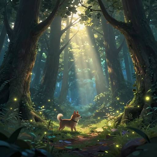 Puppy Exploring Mystical Forest Clearing