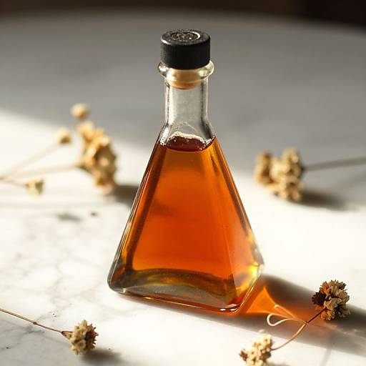 Vintage Triangle Bottle with Amber Liquid