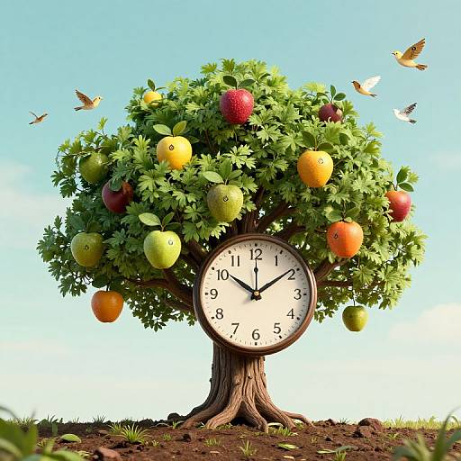 Whimsical Time Tree with Paper Birds