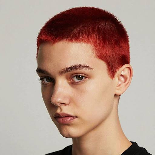 Vibrant Red Buzz Cut Portrait