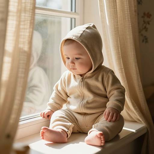 Cozy Baby on Sunlit Windowsill