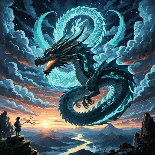 Luminescent Spirit Dragon in Twilight Sky Luminescent Spirit Dragon in Twilight Sky
