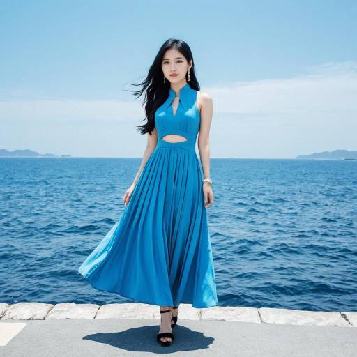 Woman in Blue Dress by the Sea