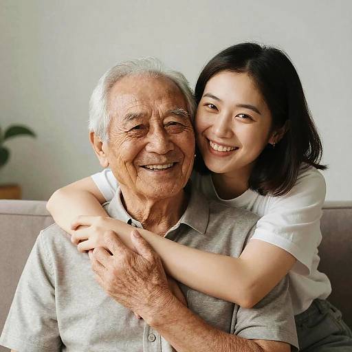 Warm Generational Embrace on Couch