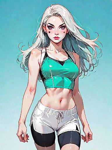 Sporty Woman in Neon Green Crop Top and Bike Shorts