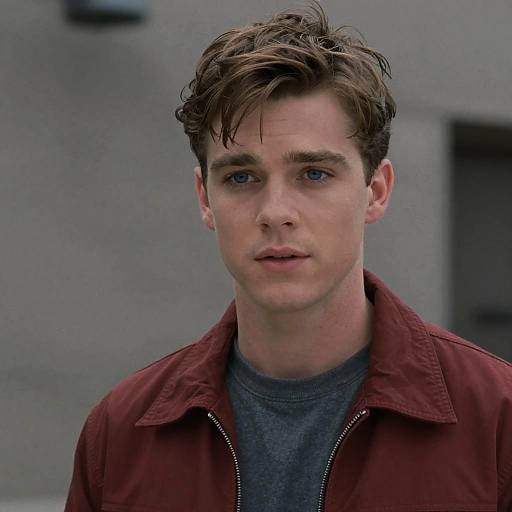 Young Man with Blue Eyes Wearing Red Jacket