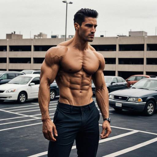 Muscular Latin American Man in Rooftop Parking Lot