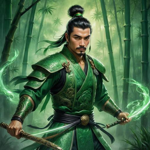 Emerald-Warrior in Serene Bamboo Forest Emerald-Warrior in Serene Bamboo Forest