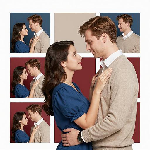 Intimate Couple Embracing with Colorful Backgrounds