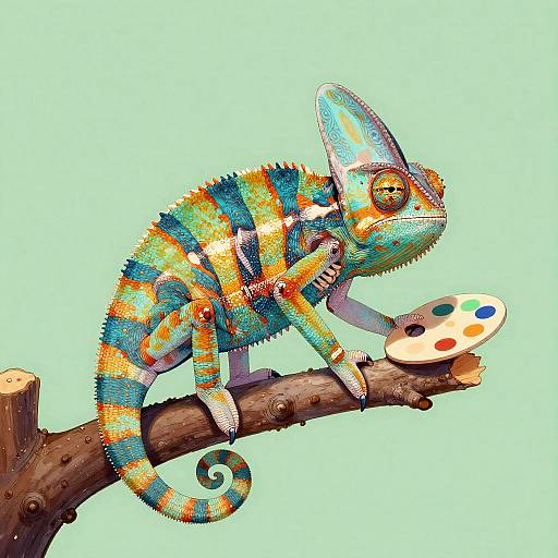 Vibrant Anthropomorphic Chameleon Artist