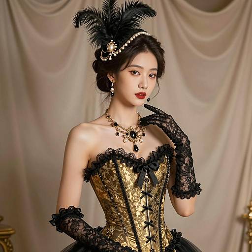 Elegant Victorian Woman in Luxurious Attire