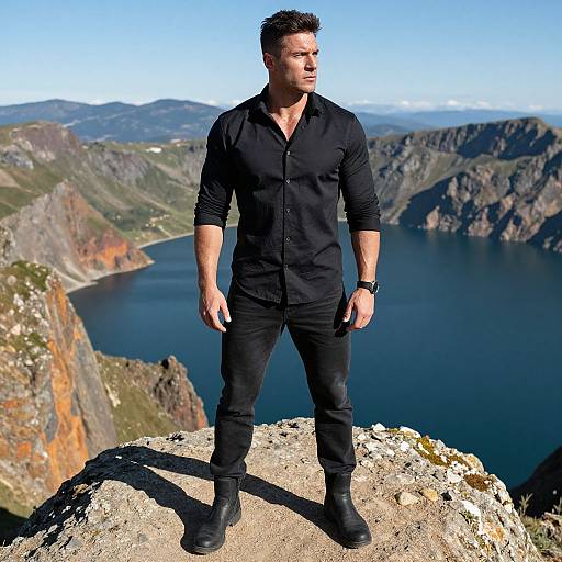 Muscular Man on Rocky Cliff