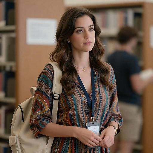 Colorful Woman in Library Setting