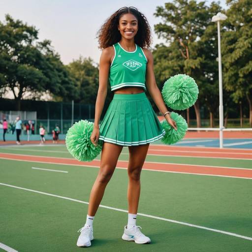 Energetic Cheerleader in Green Outfit