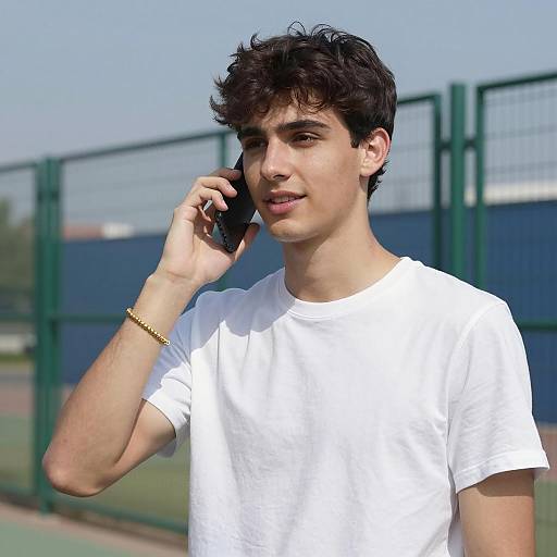 Young Man Talking on a Black Phone