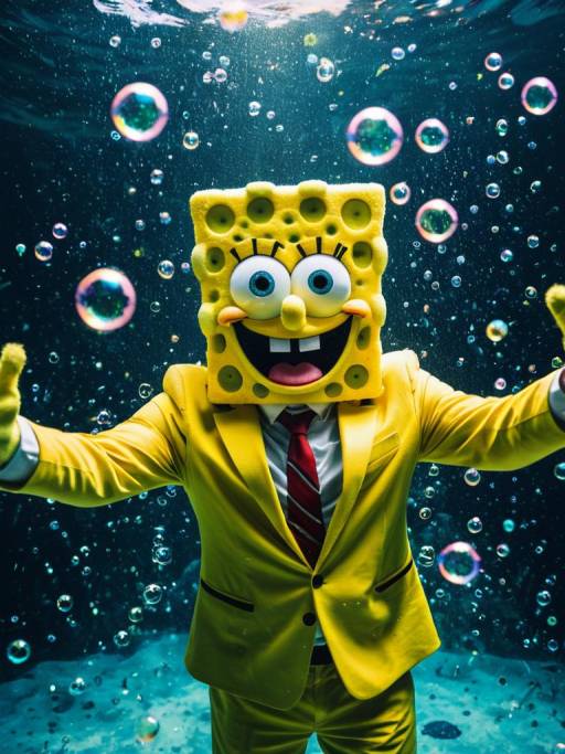 Surreal Spongebob Cosplay in Fantasy Landscape