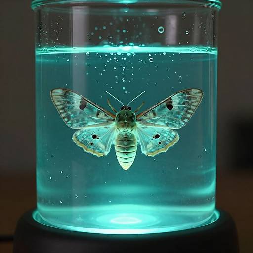 Ultra-Realistic Cybernetic Moth in Liquid
