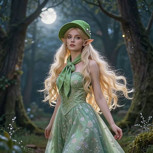 Graceful Blonde Elf in Enchanted Forest
