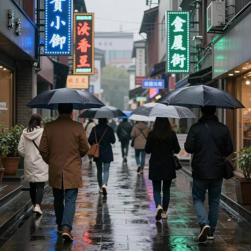 Rainy Urban Street with Neon Signs