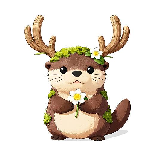 Kawaii Otter with Reeds and Moss