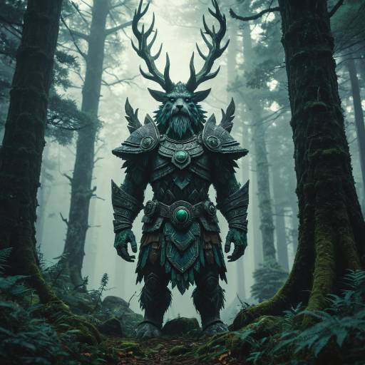 Ancient Forest Guardian in Misty Enchanted Grove