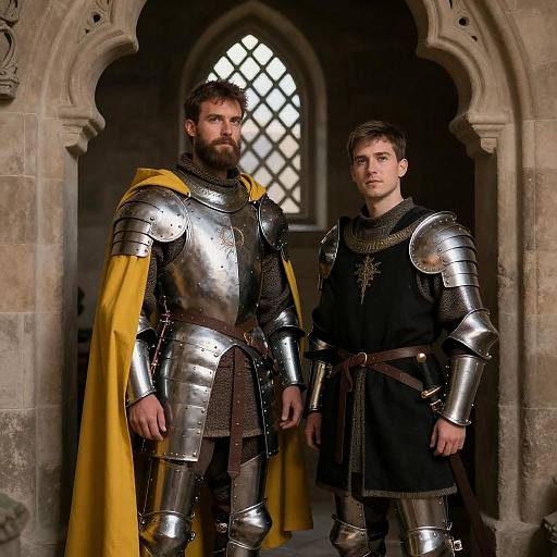 Two Medieval Warriors in Stone Doorway