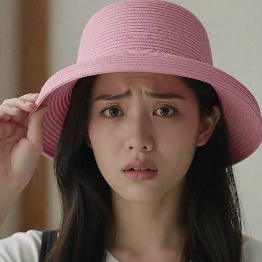 Concerned Young Woman in Sunhat