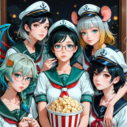Colorful Girls with Animal Ears Enjoying Snack