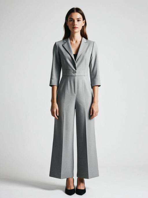 Woman in Platinum Grey Tailored Jumpsuit