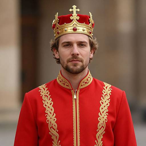 Regal Man in Embroidered Red Coat