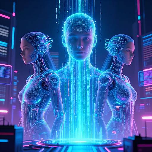 Futuristic AI Avatars in Cyber City