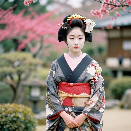Geisha in Japanese Garden Scene