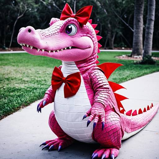 Pink Alligator Cosplay with Red Bows