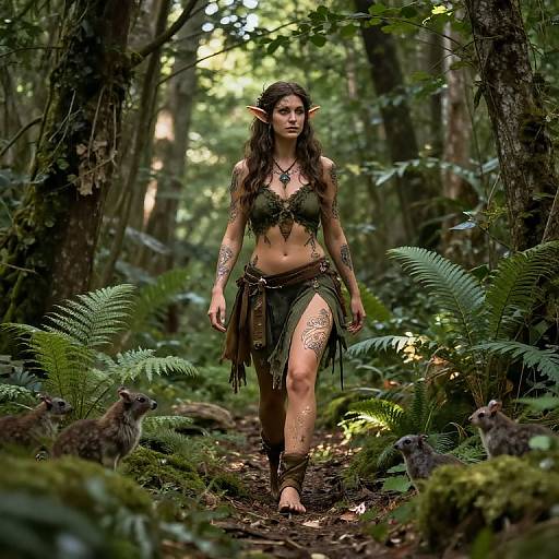 Wood Elf Druid in Sunlit Forest