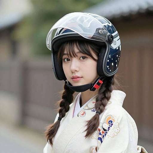 Samurai Woman in Kimono with Braids