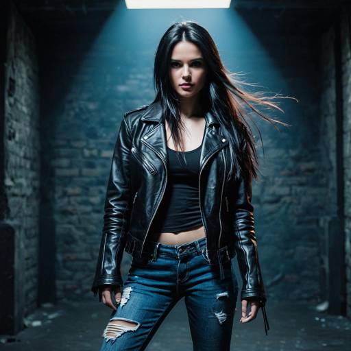 Woman in Leather Jacket and Ripped Jeans