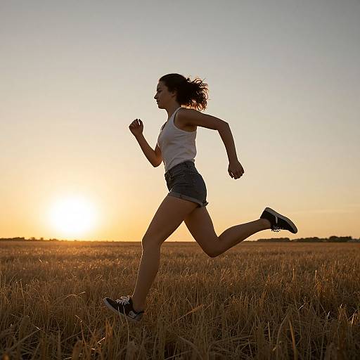 Young Woman Running at Sunset