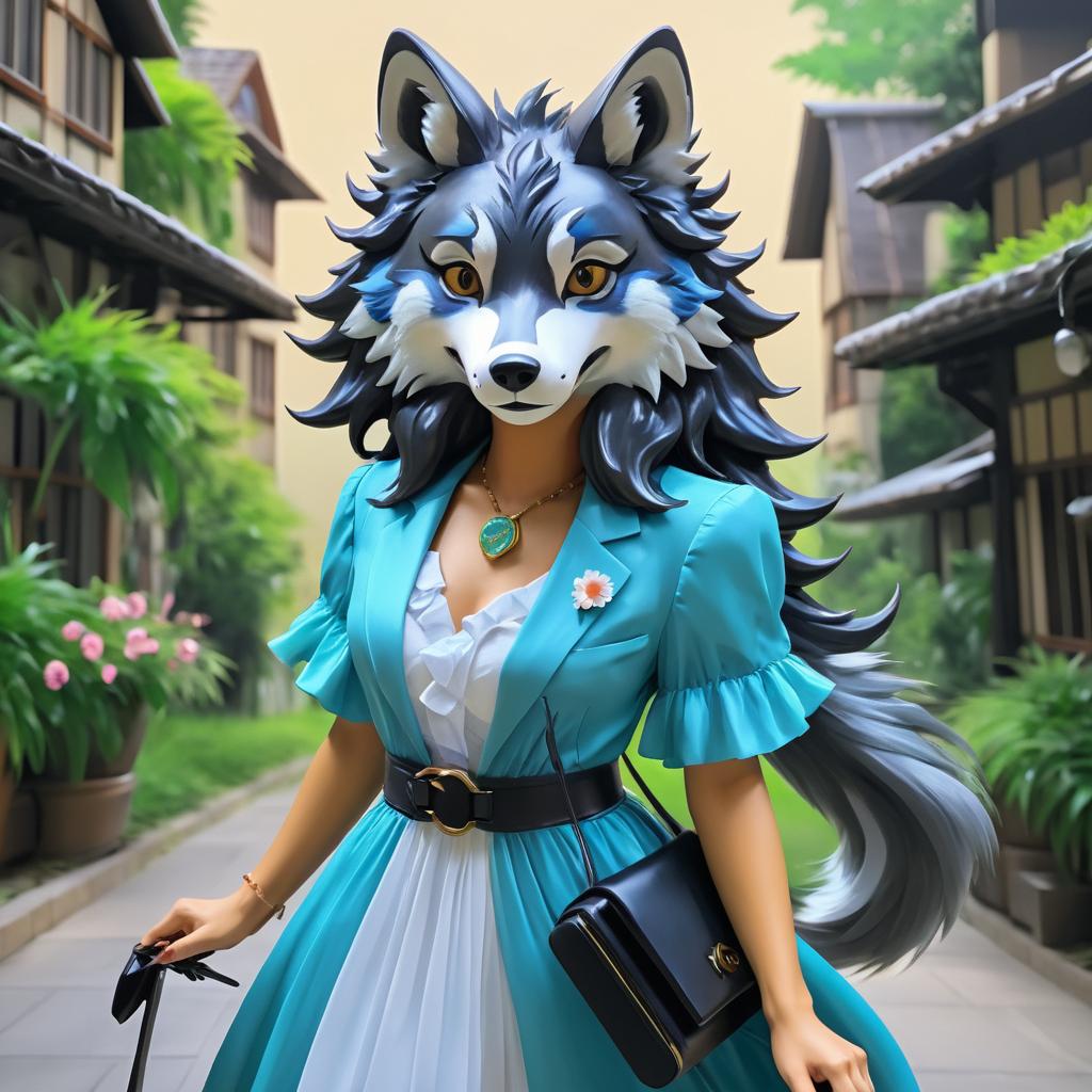 Ghibli-Style Female Wolf Fursona Art