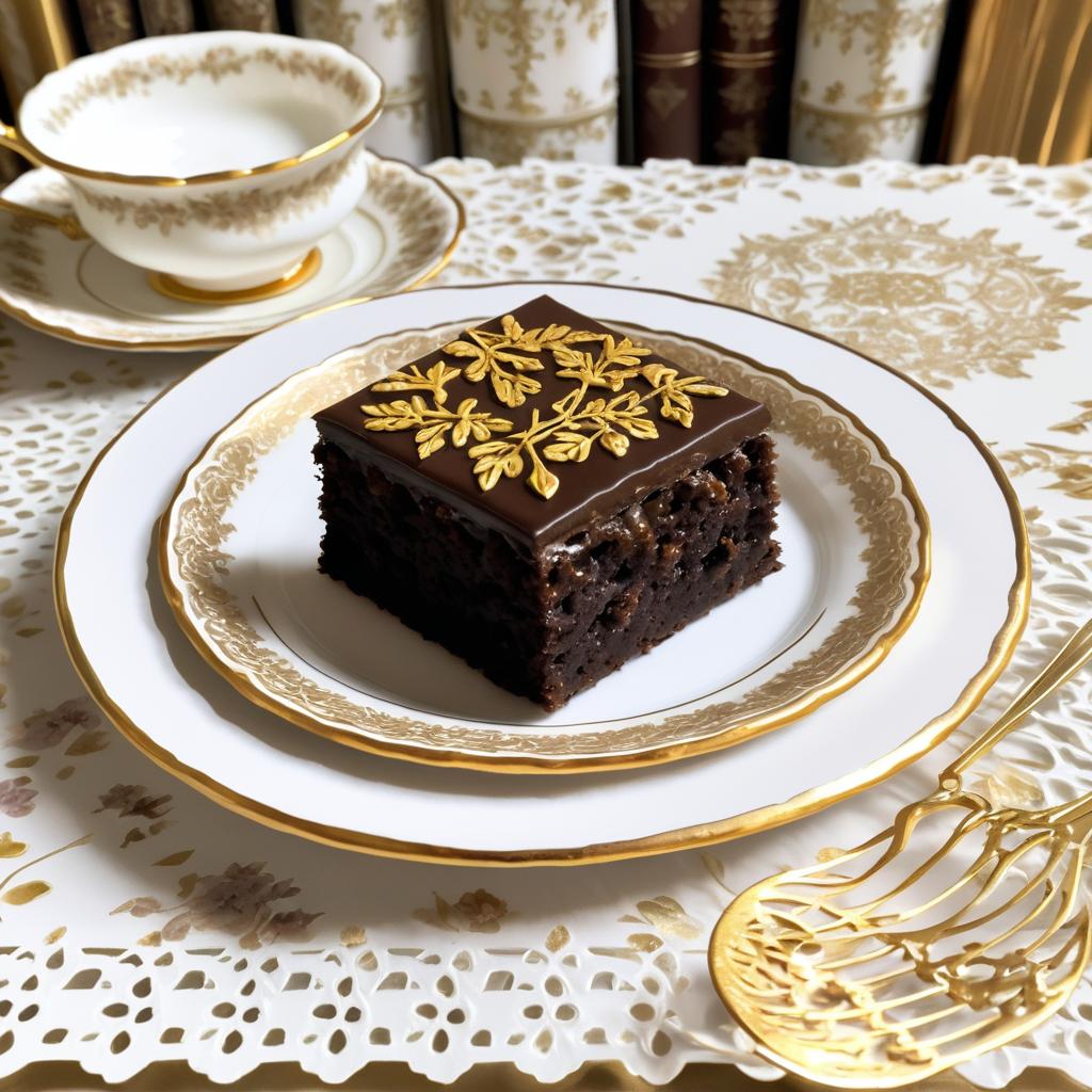 Elegant Brownie in Cozy Tea Room