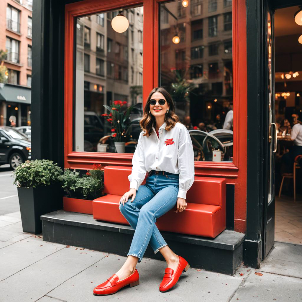 Chic Brunch Vibes with Red Loafers