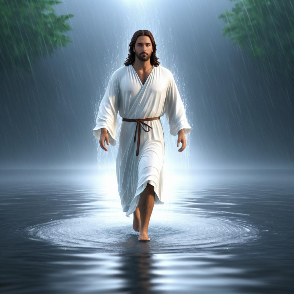 Realistic Jesus Walking on Water Scene