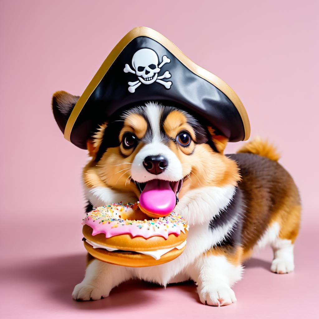 Whimsical Corgi Pirate Devouring Donut