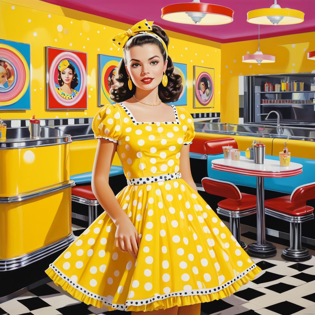 Playful Teen in Retro Diner Artwork